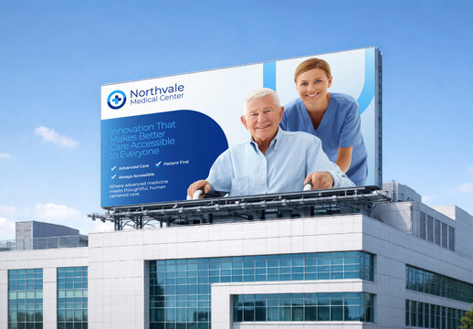 Healthcare Billboard Mockup With Smiling Professionals PSD