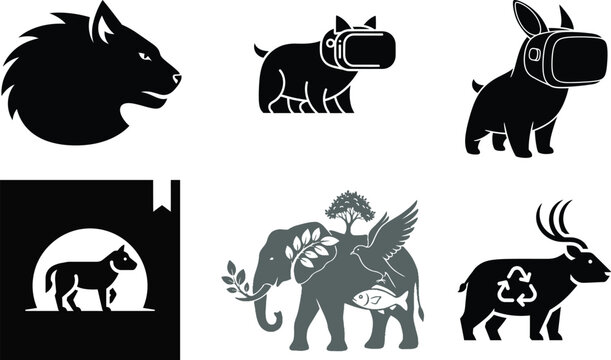 Collection of ai generated animal silhouettes and logos