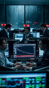 Intense Trading Environment: Key Financial Operators Analyze Market Trends and Performance Metrics in a High-Pressure Financial Hub During Critical Moments