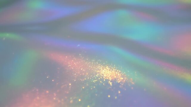 An abstract image showcases a mesmerizing blend of iridescent colors, creating a fluid and ethereal visual experience.