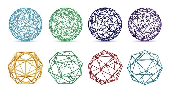 Geometric spheres and polyhedrons abstract shapes in multiple colors