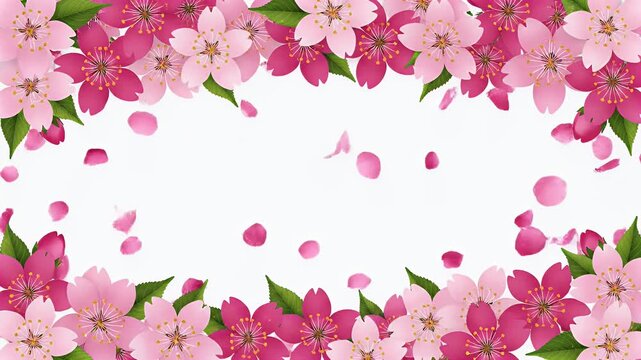 A vibrant floral frame showcases a beautiful arrangement of pink and white cherry blossoms, creating a delicate and elegant visual border.