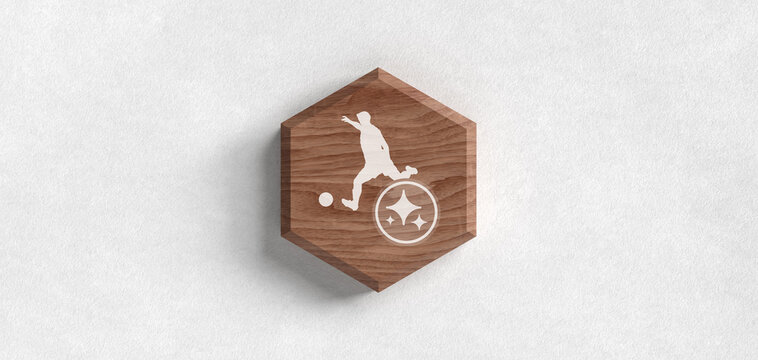 KI K&uuml;nstliche Intelligenz Sport Fu&szlig;ball Header Sparkles Icon auf Holz Datenanalyse im Profisport Training Optimierung Technologie Innovation Zukunft Athletik Grafik