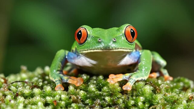 Redeyed frog on moss.