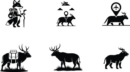 Naklejka premium Collection of ancient rock art animal silhouettes