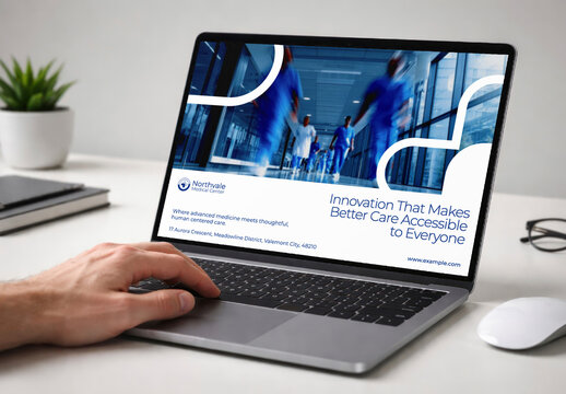 Healthcare Innovation Digital Presentation On Laptop Screen Mockup PSD