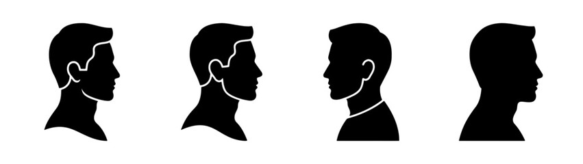 Silhouette profile portraits vector art design illustration of male head side view collection set © black man