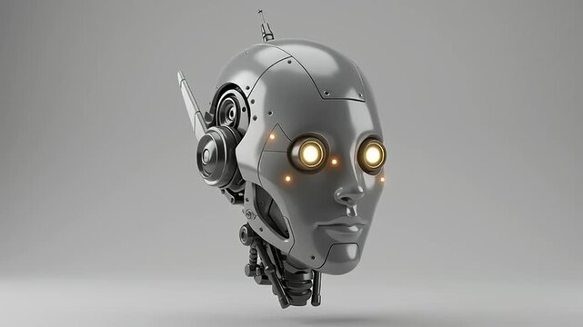 Robot head with glowing eyes technology.