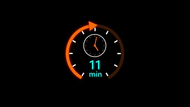 11 min clock icon animation. Clock 11-minute icon Digital and analog clock 11 minutes isolated on white background. and creating a stunning video.4k video.