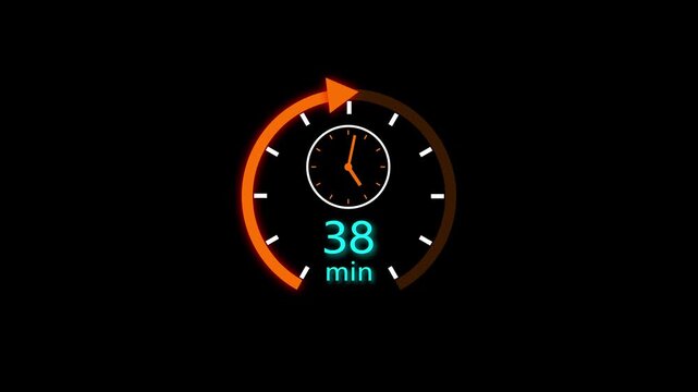 38 min clock icon animation. Clock 38-minute icon Digital and analog clock 38 minutes isolated on white background. and creating a stunning video.4k video.