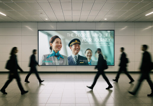 Airport Advertisement Billboard Mockup With Airline Crew PSD