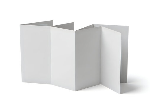 Blank white accordion fold brochure on a clean white studio background with subtle shadow