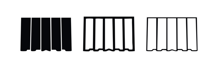 Obraz premium Minimalist vertical striped curtain or panel icon set with various line thicknesses and wavy bottom.