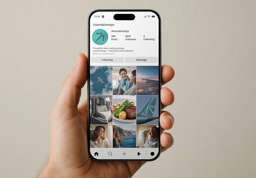 Hand Holding Smartphone Mockup Displaying Profile PSD
