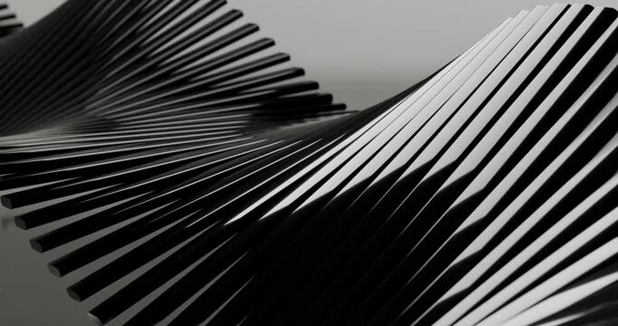 Abstract glossy black rods forming wave pattern on reflection looping animation