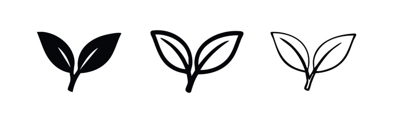 Three styles of leaf icons: solid, outline, and sketch. © liubomir118809