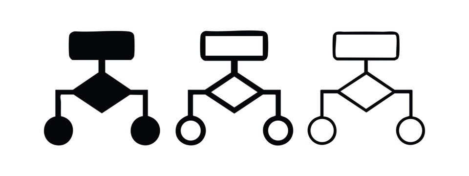 Three styles of flowchart icons: solid, outline, and sketch.