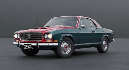 Obraz premium Classic vintage Volvo 164 coupe automobile in dark green and red color scheme.