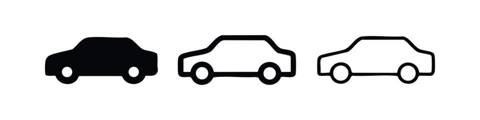 Set of three car icons: solid black, outline with fill, and line art © liubomir118809