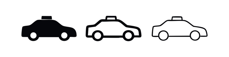 Set of three police car icons: solid black, outline with fill, and line art © liubomir118809