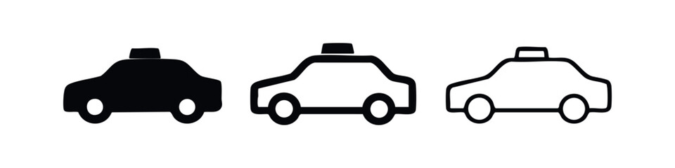 Set of three police car icons: solid black, outline with fill, and line art © liubomir118809