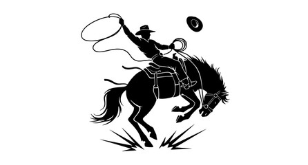 Obraz premium Cowboy riding bucking horse silhouette vector rodeo action western illustration