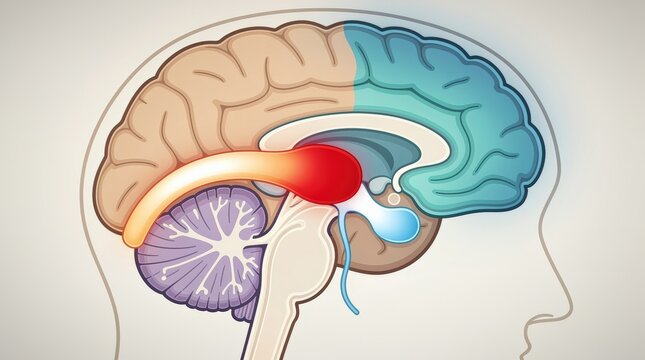Limbic System Brain Anatomy Diagram Highlighting Amygdala and Emotional Center
