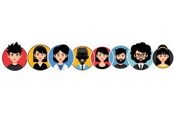 Fototapeta premium Modern Flat Vector Avatars Pack, Diverse Group of People Icons for Team and Community Representation on White Background