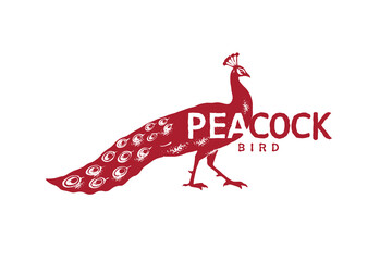 Elegant peacock bird vintage logo with rustic distressed texture. vector peacock in a hand drawn in silhouette textured vintage ink design