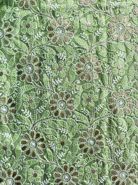 Chikankari  all over floral embroidery on cotton fabric with gotta patti embroidery