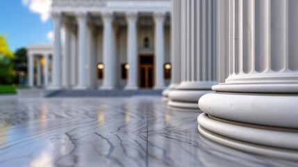 Obraz premium Close-up View of Classical Columns with Marble Base in an Architectural Setting with Blurred Background of Historic Building