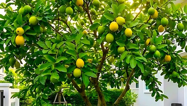 Guava tree with abundant yellow and green fruits in a garden