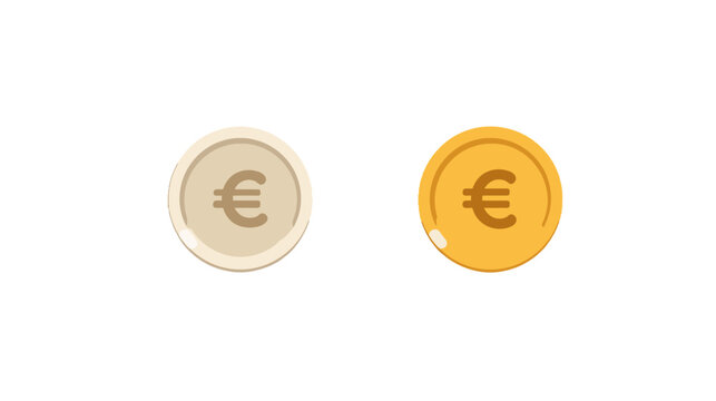 Two flat vector illustrations of euro coins including a bimetallic silver and gold coin and a solid gold coin isolated on a white background.