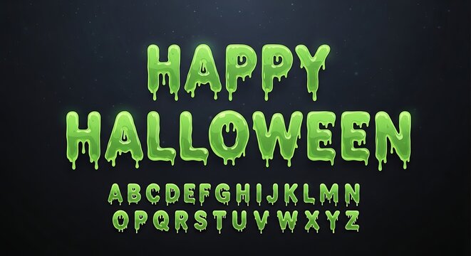 Green Dripping Halloween Alphabet and Text letters