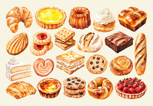 Assorted Delicious Baked Pastries Element Set