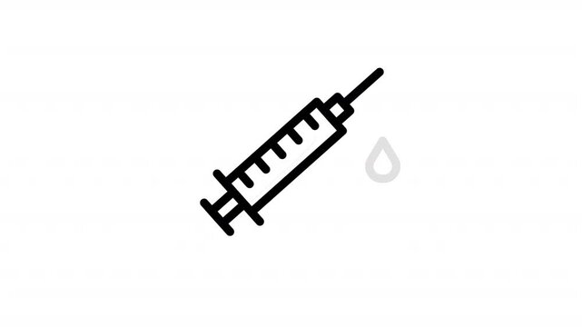 Animated Syringe Injection Black Line Icon. Vaccination medical treatment healthcare and drug administration concept. Icon animation on transparent background