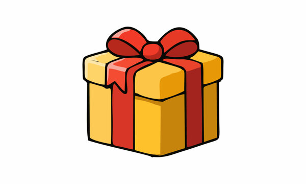line art color of gift box with a red ribbon cartoon illustration