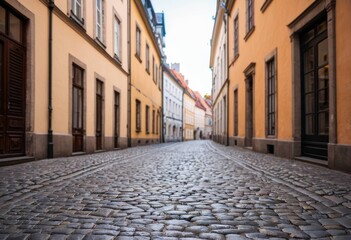 Fototapeta premium Old European Street with Cobblestone Pavement