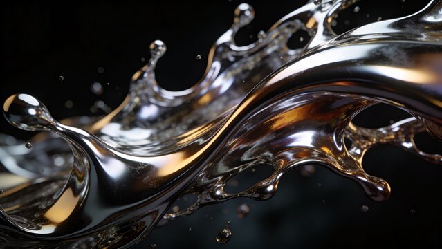Lustrous molten silver surge kinetic quicksilver eruption against ebony setting for elite industrial design