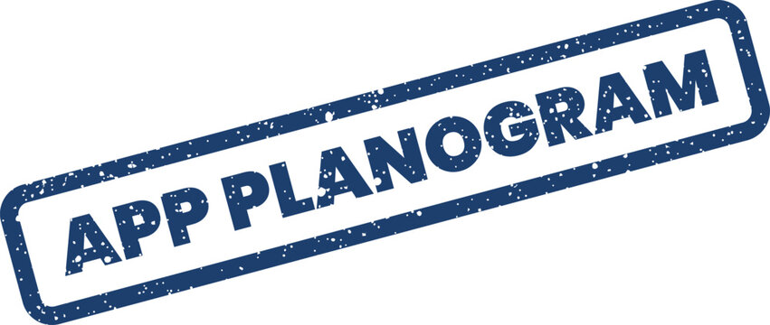 Distressed rectangular app planogram message stamp, representing visual merchandising layout or digital display planning