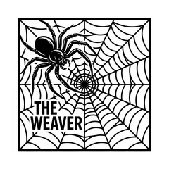 Fototapeta premium black and white icon of a spider actively weaving its web. composition captures the intricate interaction between the arachnid and its silk, symbolizing craftsmanship, networking, and precision. 