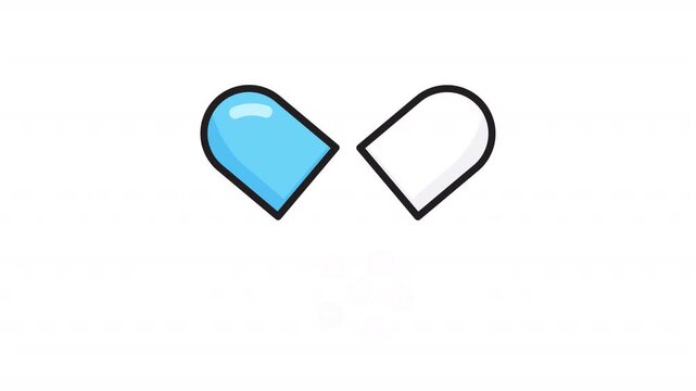 Animated Medicine Capsule Opening Color Icon. Pharmaceutical drug dosage treatment and healthcare medication concept. Icon animation on transparent background