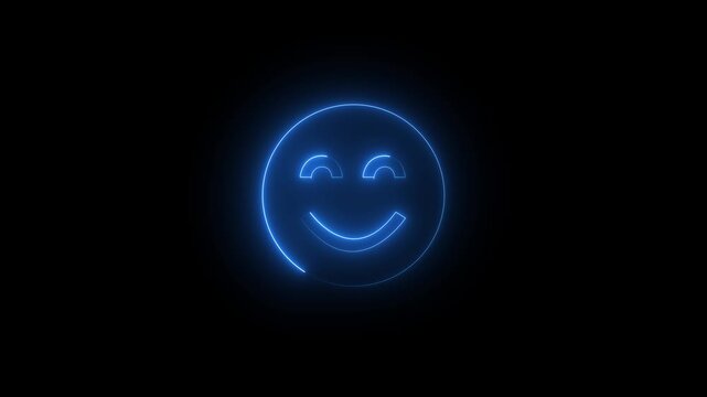 Smiling Face Emoticon Neon Sign on Black Background for Digital Media and Communication .Glowing neon smiley face animation with cute demon icon .4K animation videos,, 4K ,...