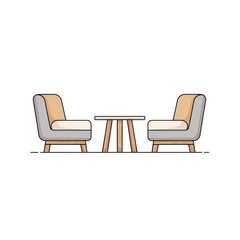 Fototapeta premium Minimalist furniture arrangement with two armchairs and wooden table