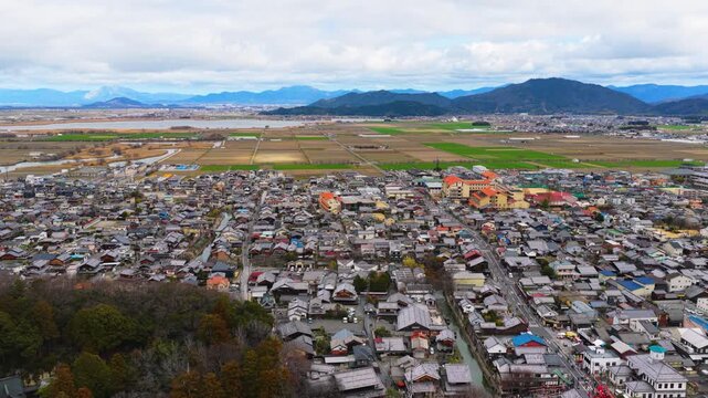Omihachiman City, Rural Japan Rice Fields in Background, Shiga Prefecture 4k