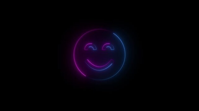 Smiling Face Emoticon Neon Sign on Black Background for Digital Media and Communication .Glowing neon smiley face animation with cute demon icon .4K animation videos,, 4K ,...