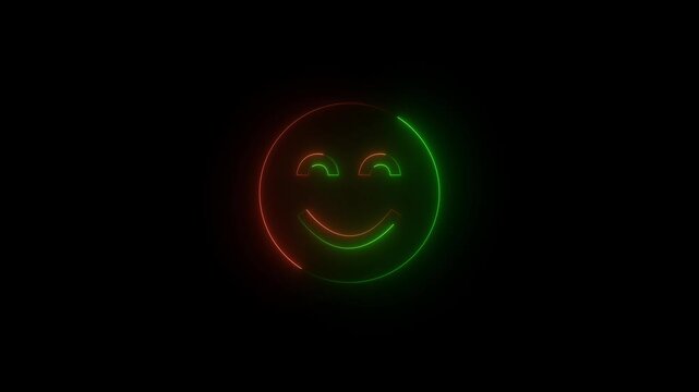 Smiling Face Emoticon Neon Sign on Black Background for Digital Media and Communication .Glowing neon smiley face animation with cute demon icon .4K animation videos,, 4K ,...