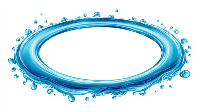 Abstract water splash in an oval shape with droplets on white background