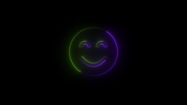 Smiling Face Emoticon Neon Sign on Black Background for Digital Media and Communication .Glowing neon smiley face animation with cute demon icon .4K animation videos,, 4K ,...