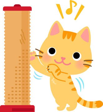 柱型爪研ぎで爪を研ぐトラ猫